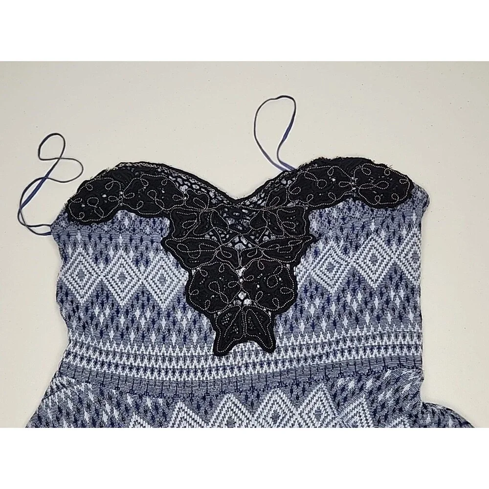 Free People Women's Medium Halter Top beaded lace hem black gray